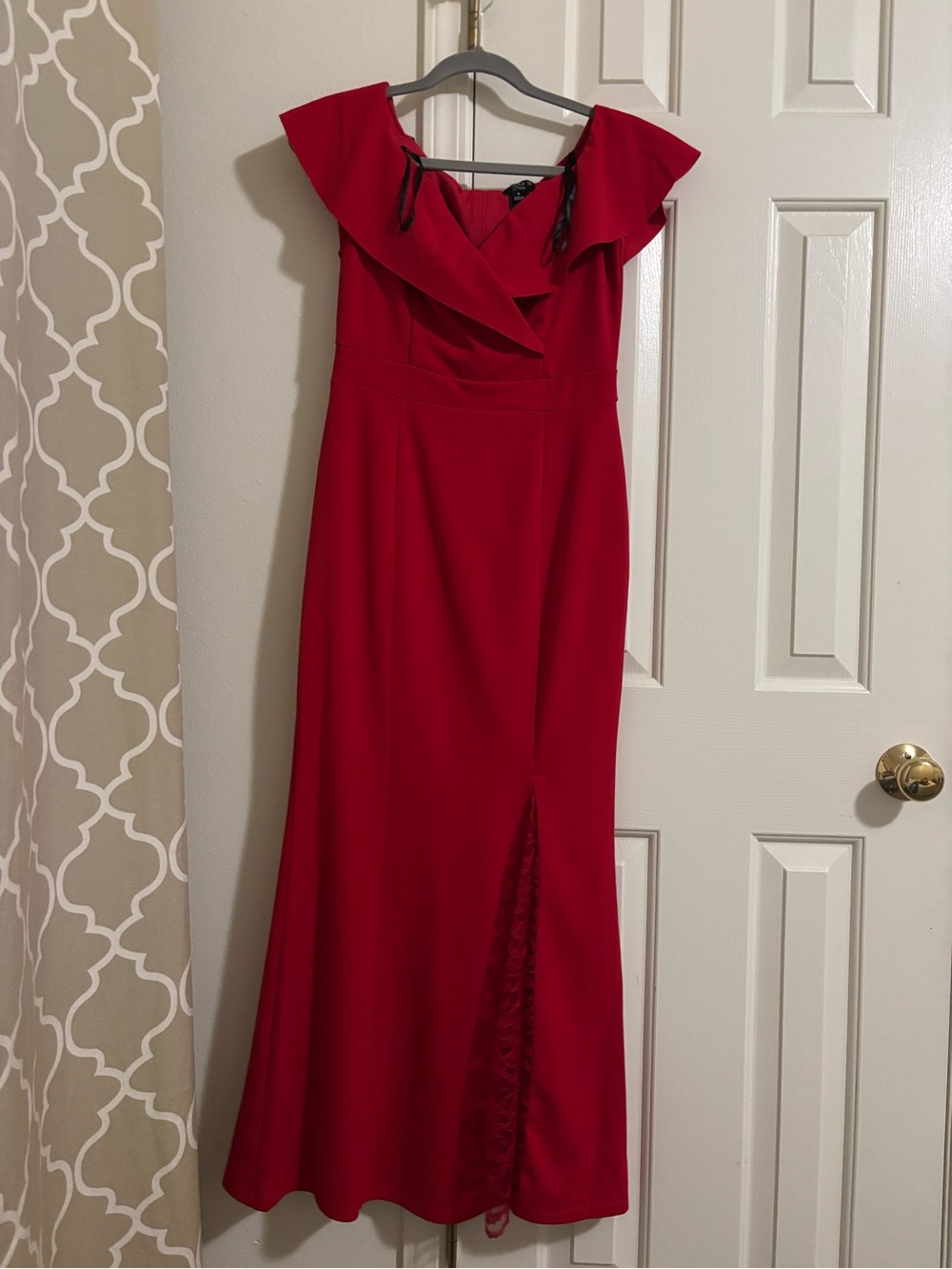 Scarlet Gown with Front Lace Slit